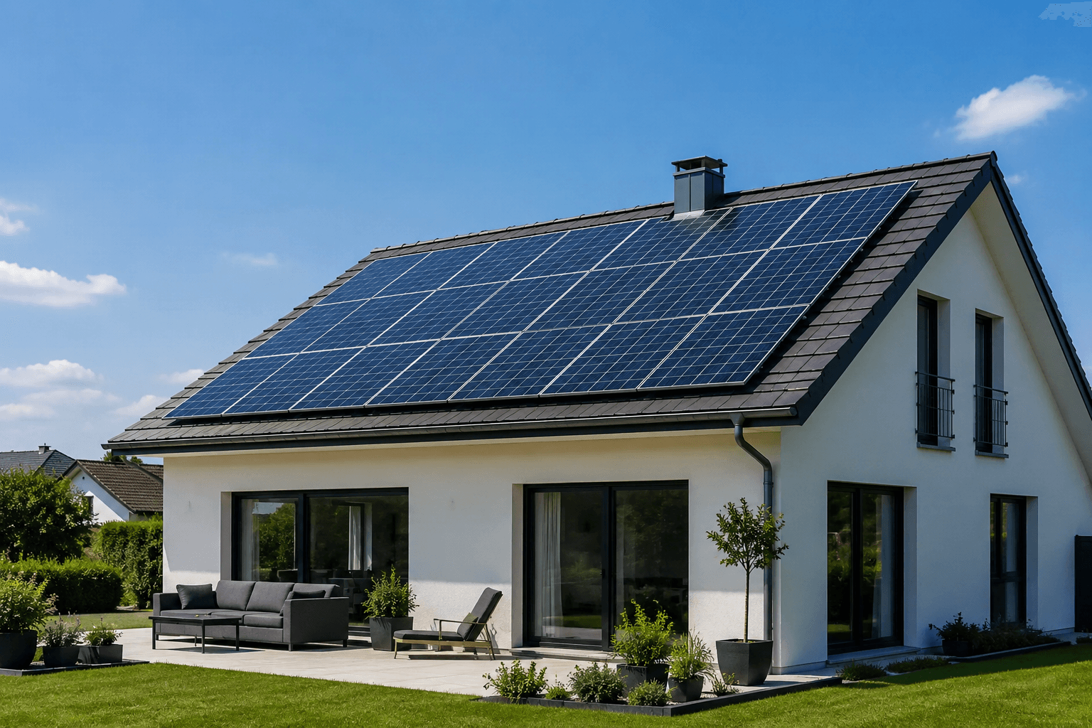 Vivienda con instalación fotovoltaica en el tejado
